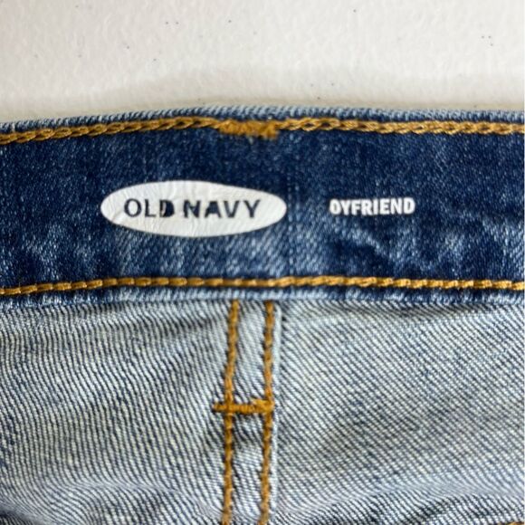 Old Navy Boyfriend Straight Cuffed Distressed Cropped Blue Denim Jeans Women 14 - Picture 7 of 12